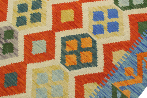 handmade Geometric Kilim Rust Blue Hand-Woven RUNNER 100% WOOL area rug 3 x 6