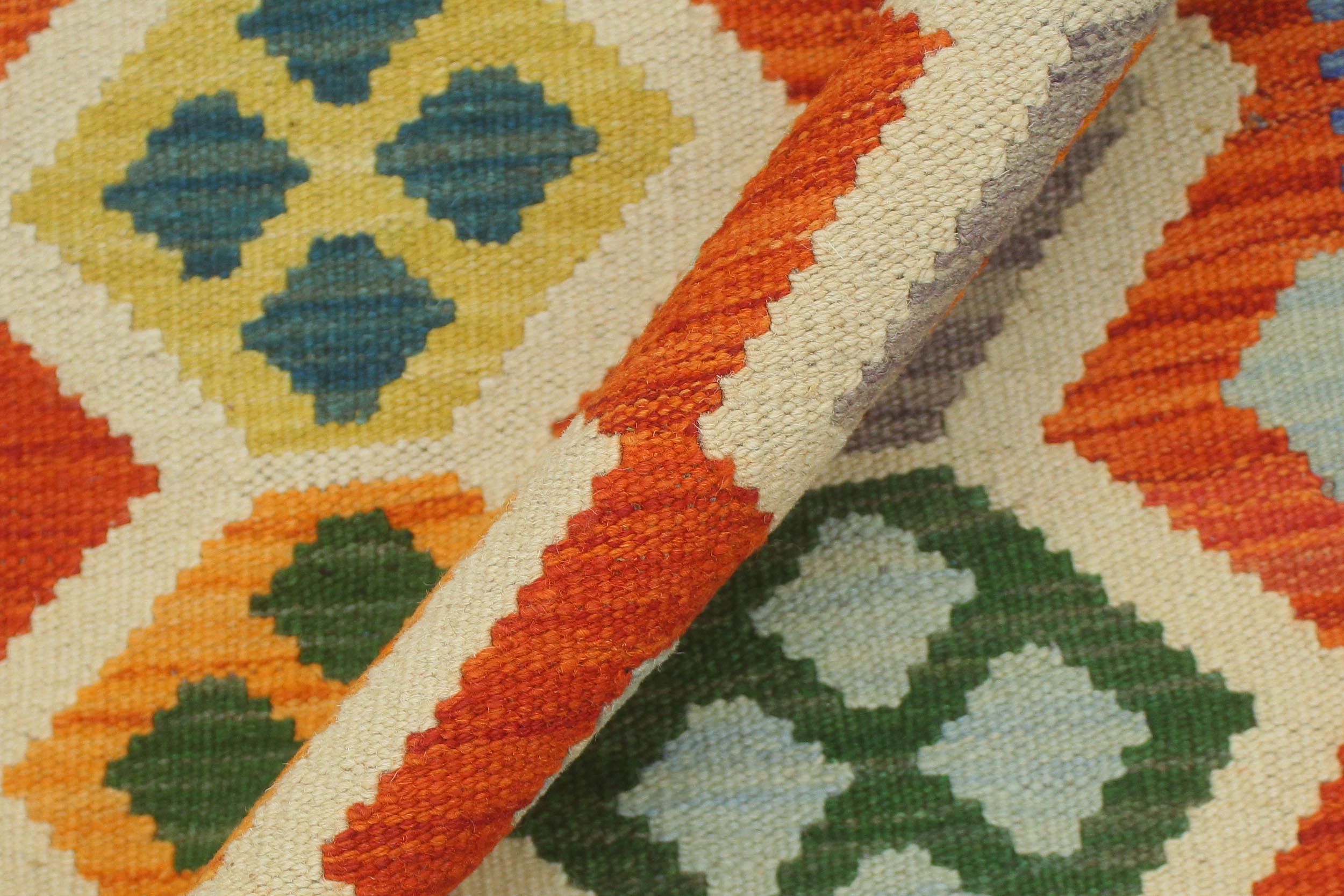 handmade Geometric Kilim Rust Blue Hand-Woven RUNNER 100% WOOL area rug 3 x 6