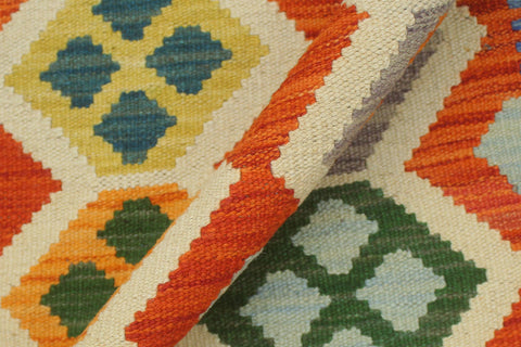 handmade Geometric Kilim Rust Blue Hand-Woven RUNNER 100% WOOL area rug 3 x 6