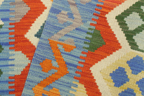 handmade Geometric Kilim Rust Blue Hand-Woven RUNNER 100% WOOL area rug 3 x 6