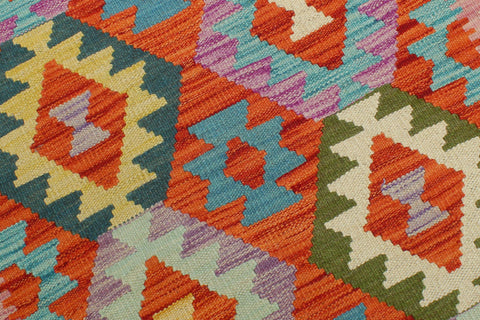 handmade Geometric Kilim Rust Beige Hand-Woven RUNNER 100% WOOL area rug 3 x 6