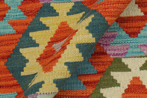 handmade Geometric Kilim Rust Beige Hand-Woven RUNNER 100% WOOL area rug 3 x 6