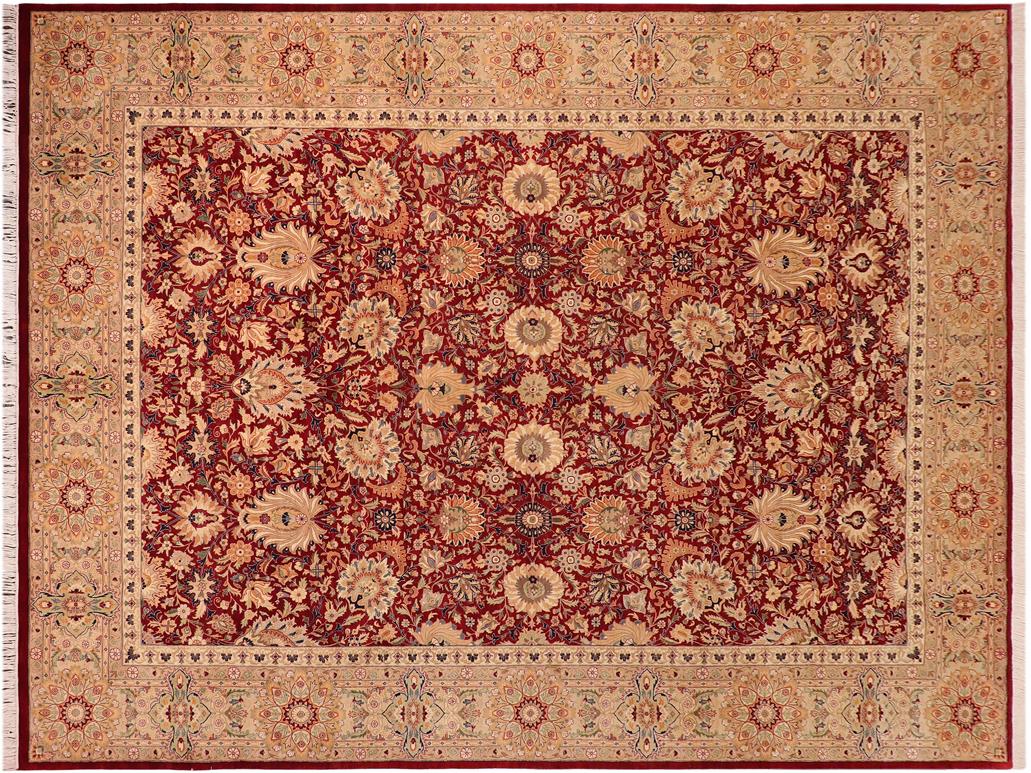 handmade Traditional Lahore Red Beige Hand Knotted RECTANGLE 100% WOOL area rug 10x15