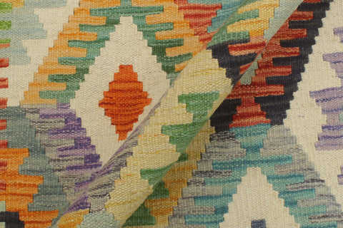 handmade Geometric Kilim Blue Gold Hand-Woven RUNNER 100% WOOL area rug 3 x 10