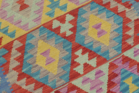 handmade Geometric Kilim Red Blue Hand-Woven RUNNER 100% WOOL area rug 3 x 6