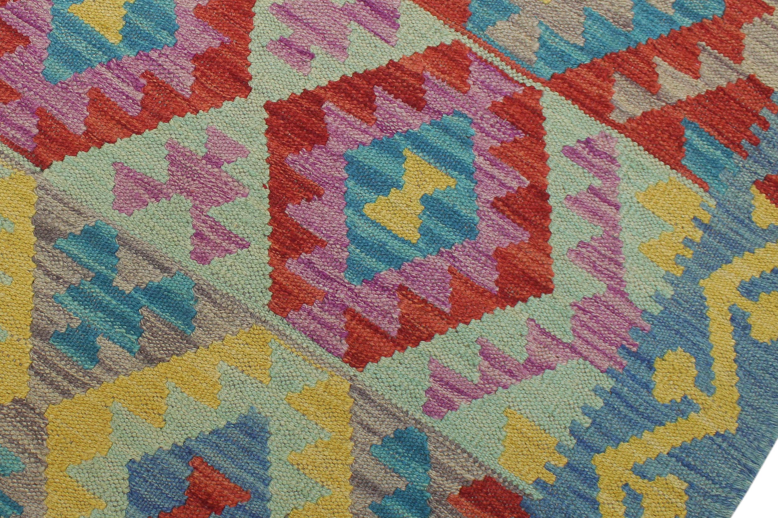 handmade Geometric Kilim Red Blue Hand-Woven RUNNER 100% WOOL area rug 3 x 6