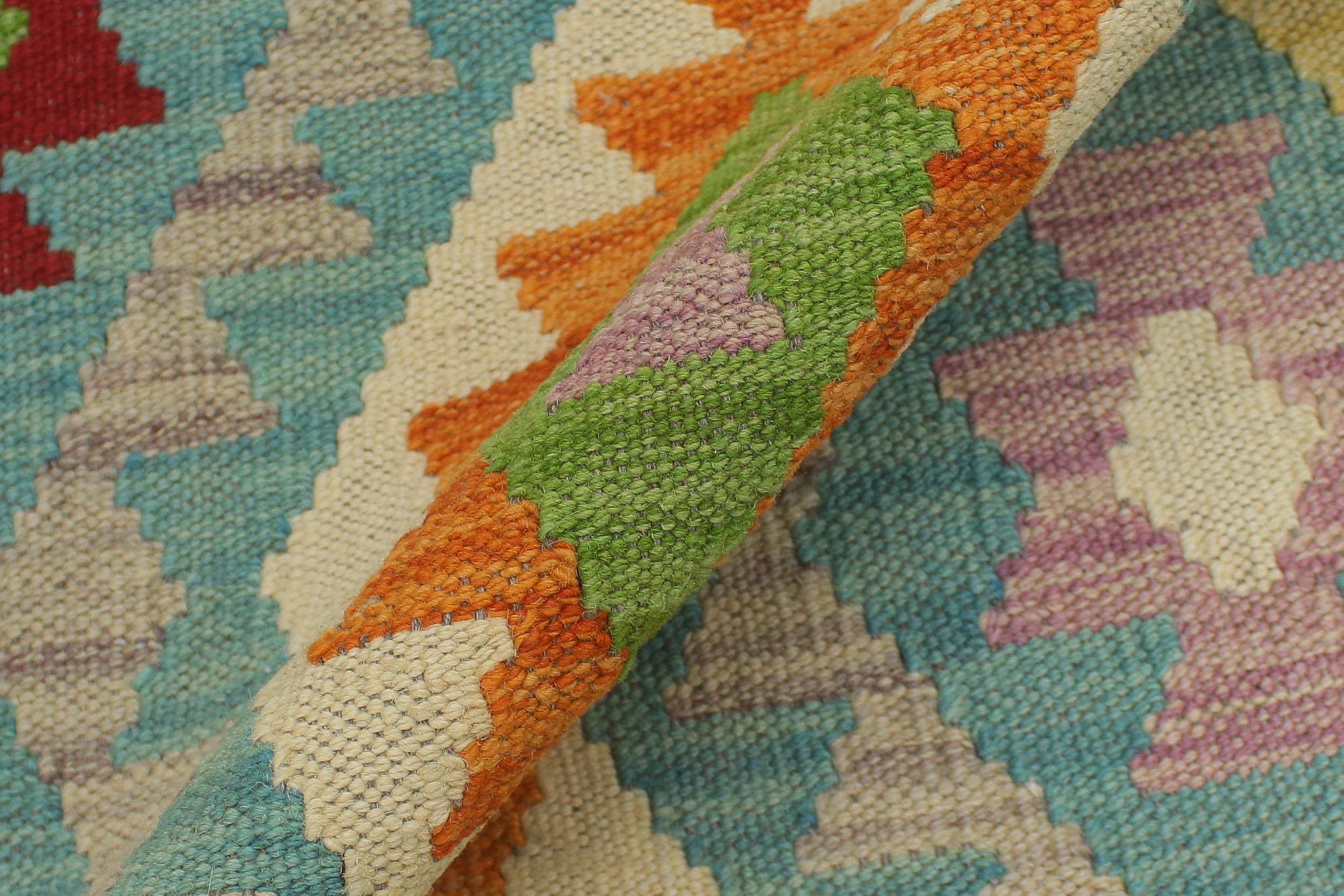 handmade Geometric Kilim Blue Red Hand-Woven RUNNER 100% WOOL area rug 3' x 6'