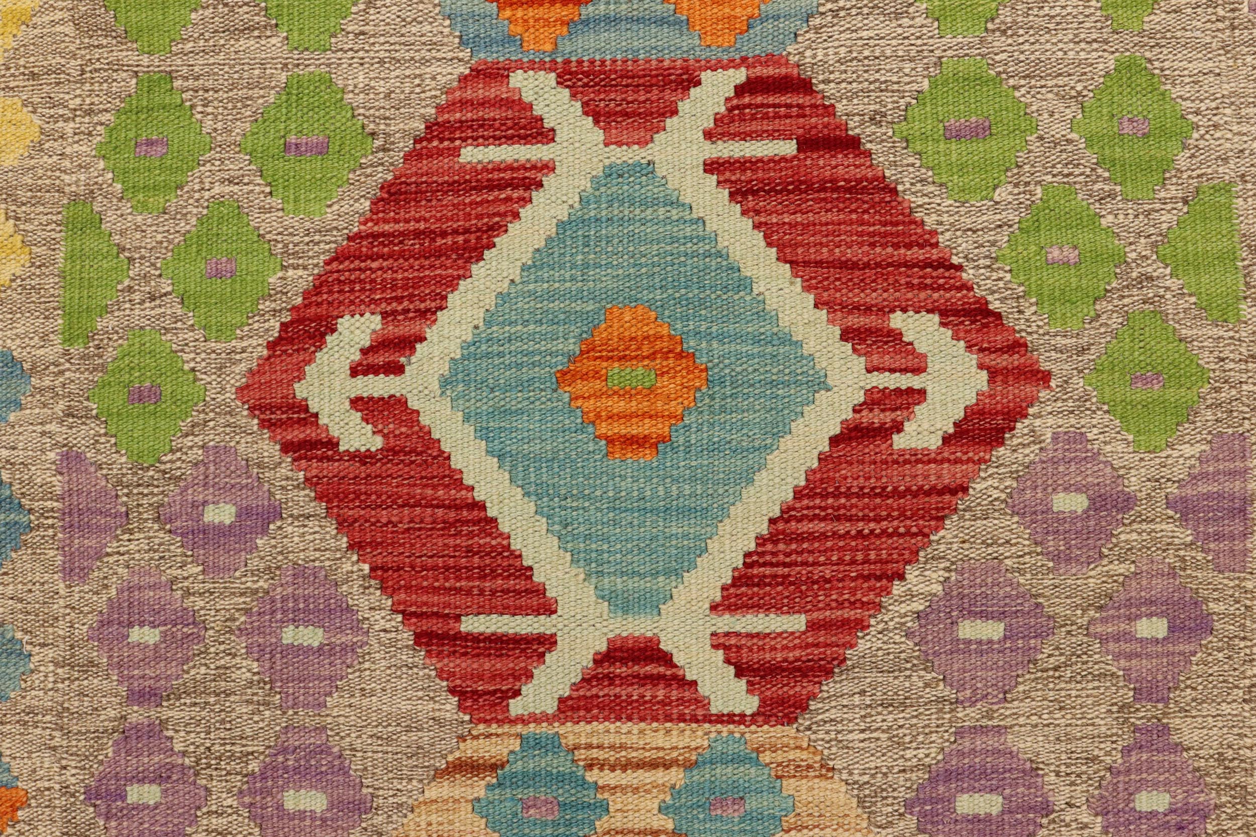 handmade Geometric Kilim Brown Blue Hand-Woven RUNNER 100% WOOL area rug 3' x 6'