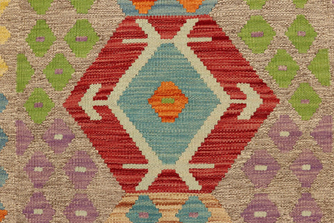 handmade Geometric Kilim Brown Blue Hand-Woven RUNNER 100% WOOL area rug 3' x 6'