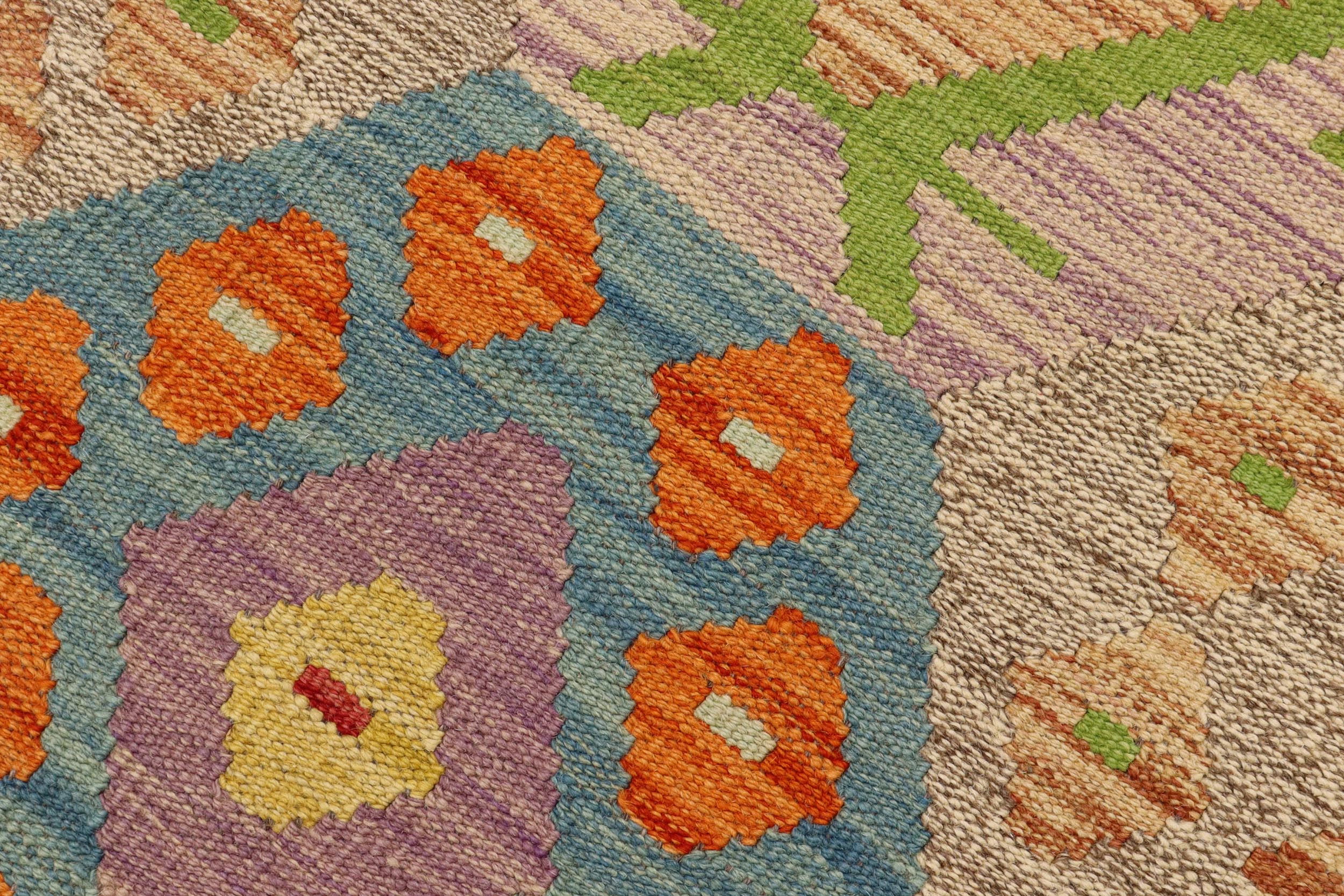 handmade Geometric Kilim Brown Blue Hand-Woven RUNNER 100% WOOL area rug 3' x 6'