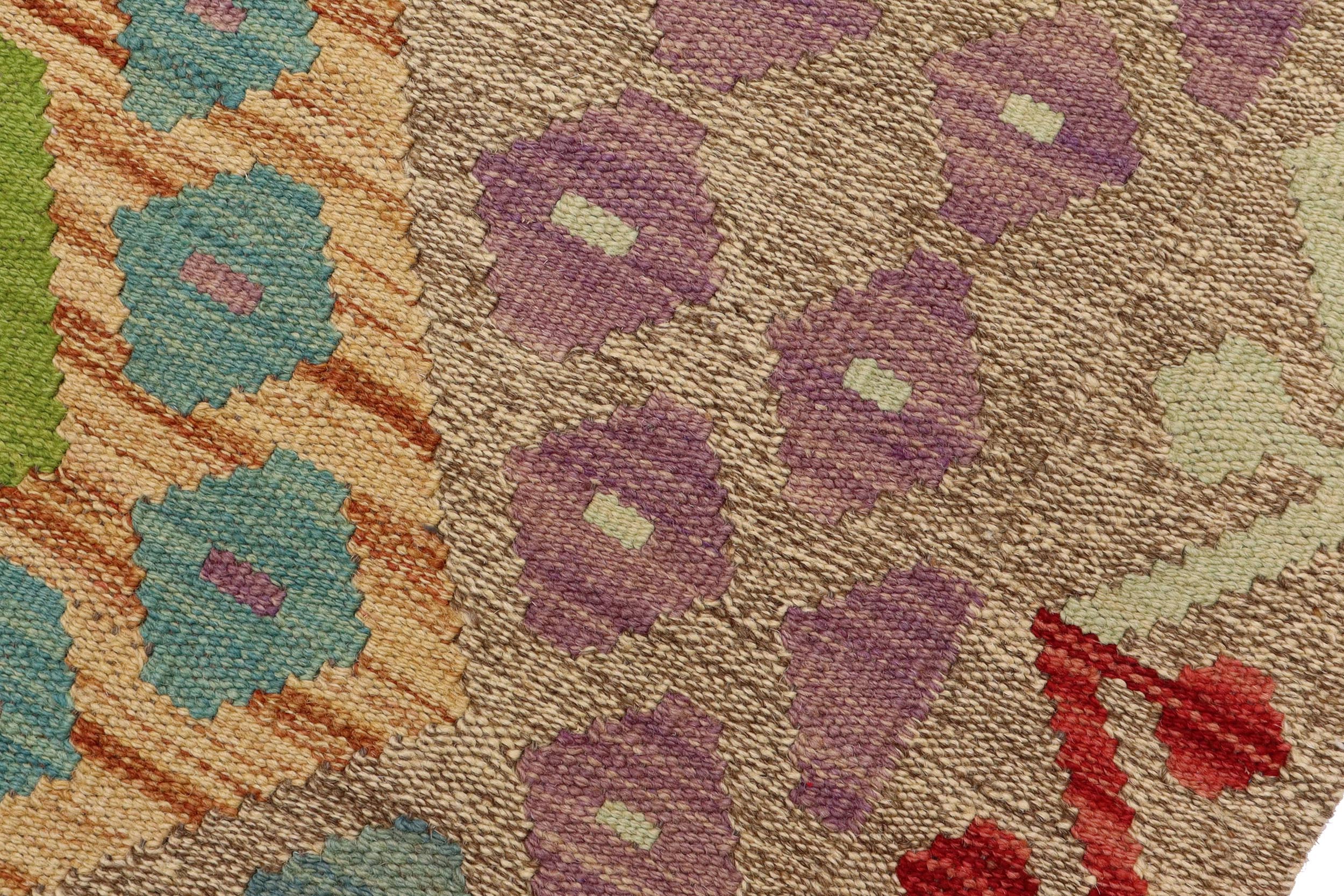 handmade Geometric Kilim Brown Blue Hand-Woven RUNNER 100% WOOL area rug 3' x 6'