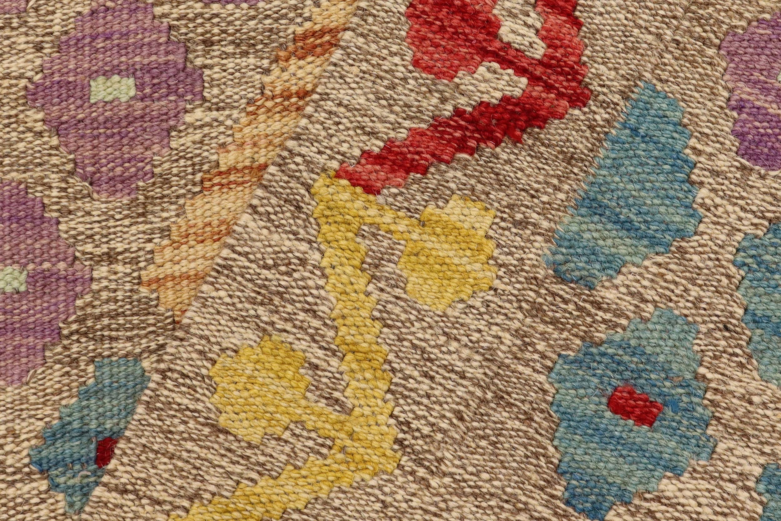 handmade Geometric Kilim Brown Blue Hand-Woven RUNNER 100% WOOL area rug 3' x 6'