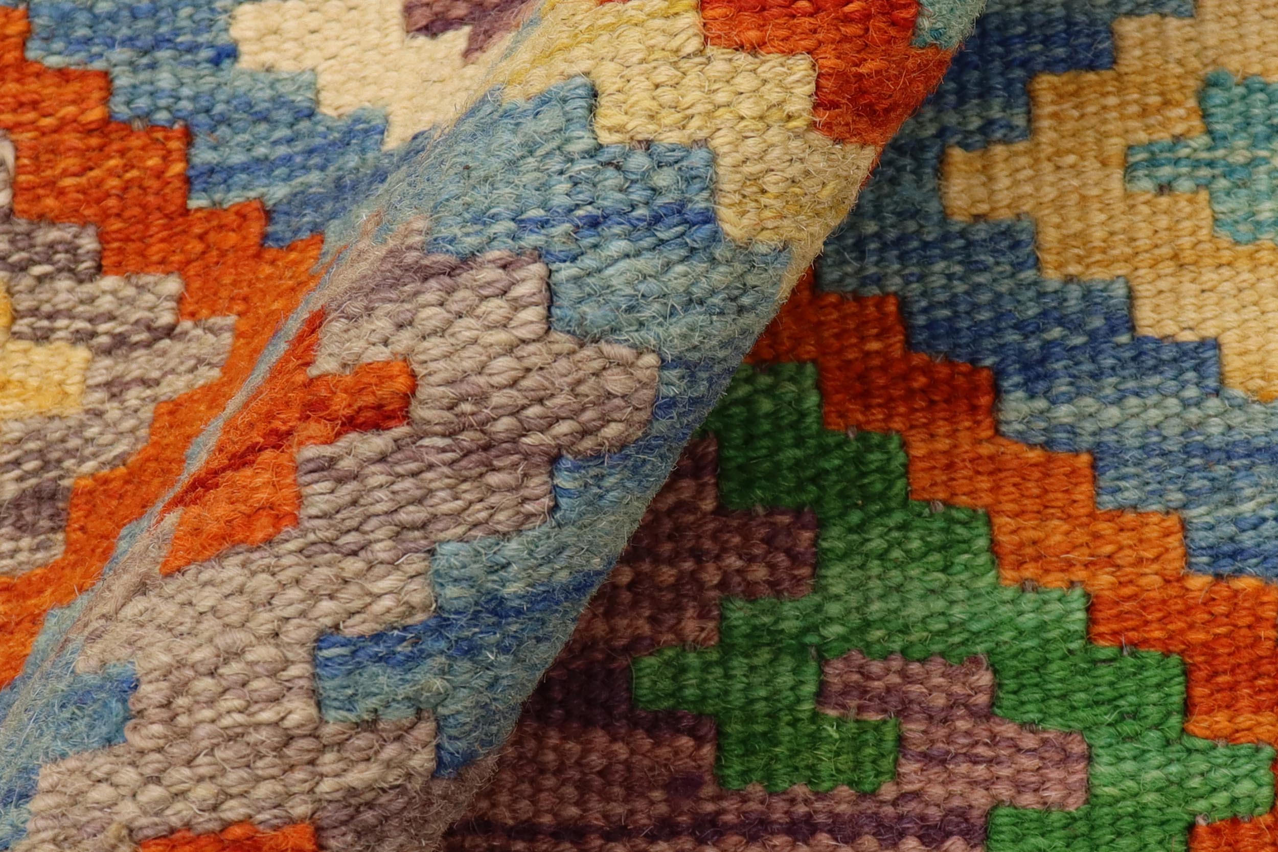 handmade Geometric Kilim Blue Rust Hand-Woven RUNNER 100% WOOL area rug 3 x 7