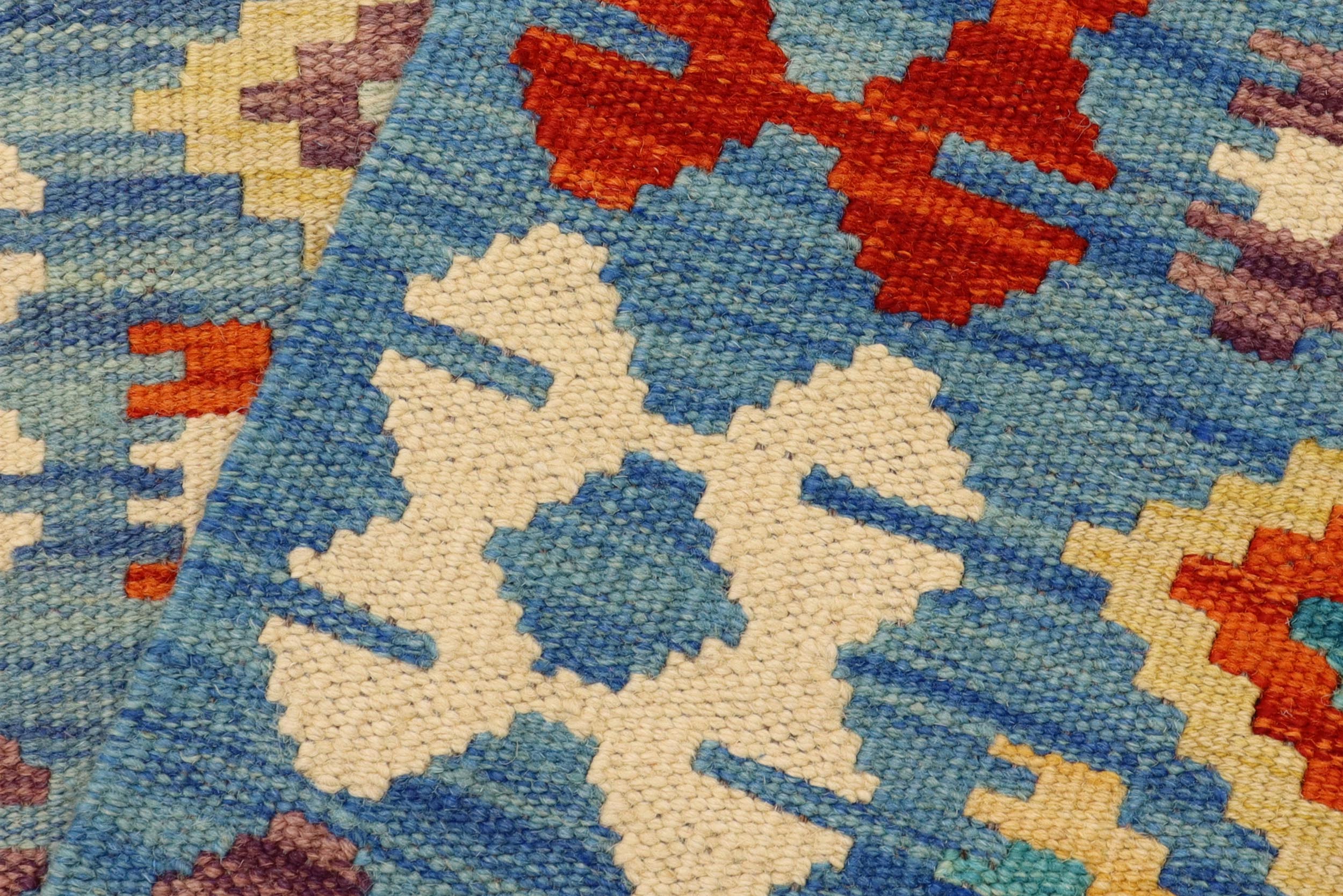 handmade Geometric Kilim Blue Rust Hand-Woven RUNNER 100% WOOL area rug 3 x 7