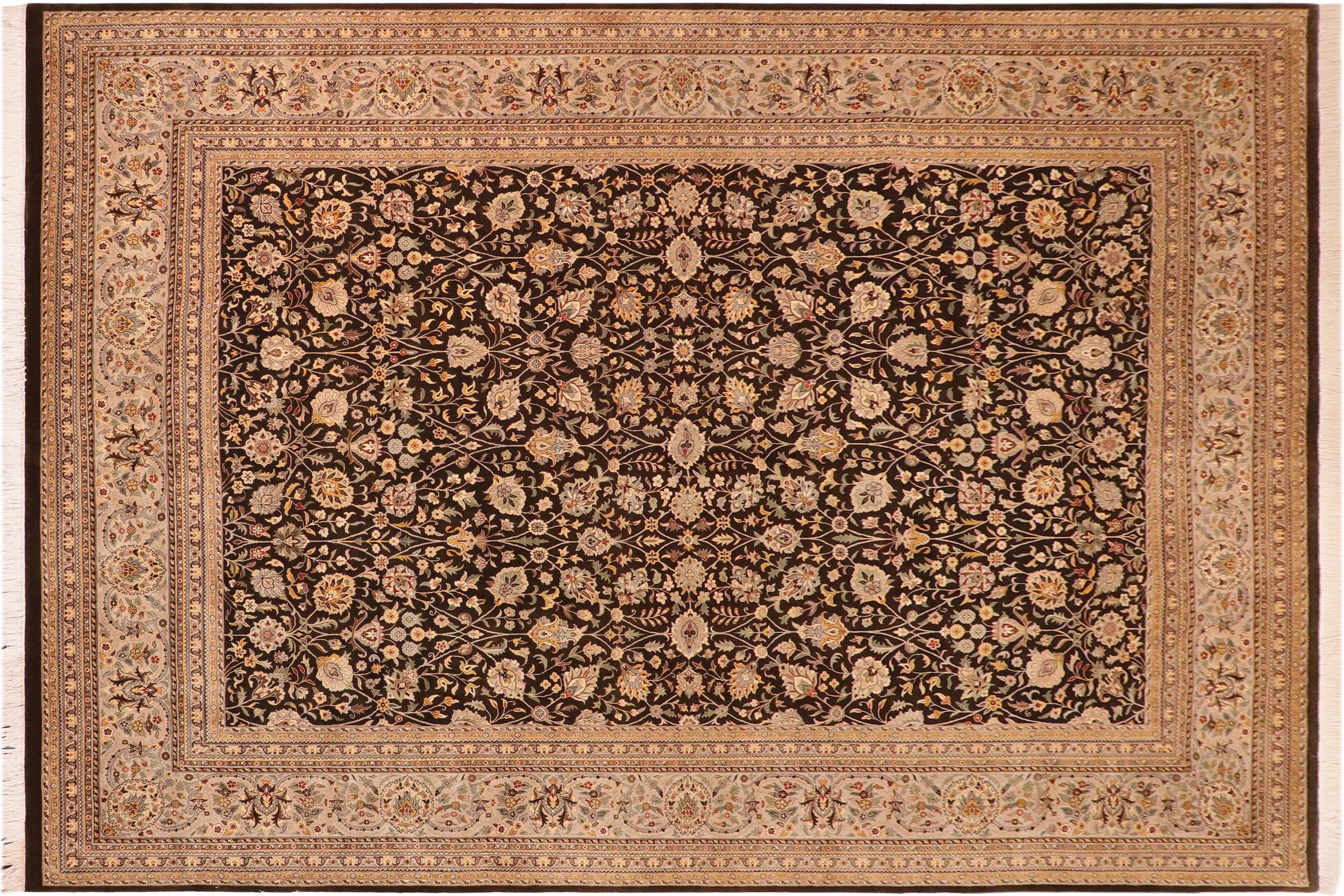 handmade Transitional Tabriz Charcoal Taupe Hand Knotted RECTANGLE 100% WOOL area rug 10x14