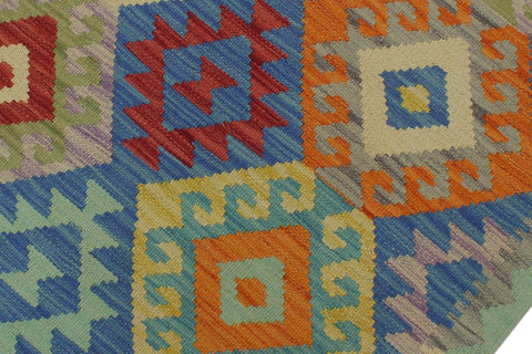 handmade Geometric Kilim Blue Orange Hand-Woven RUNNER 100% WOOL area rug 3 x 7