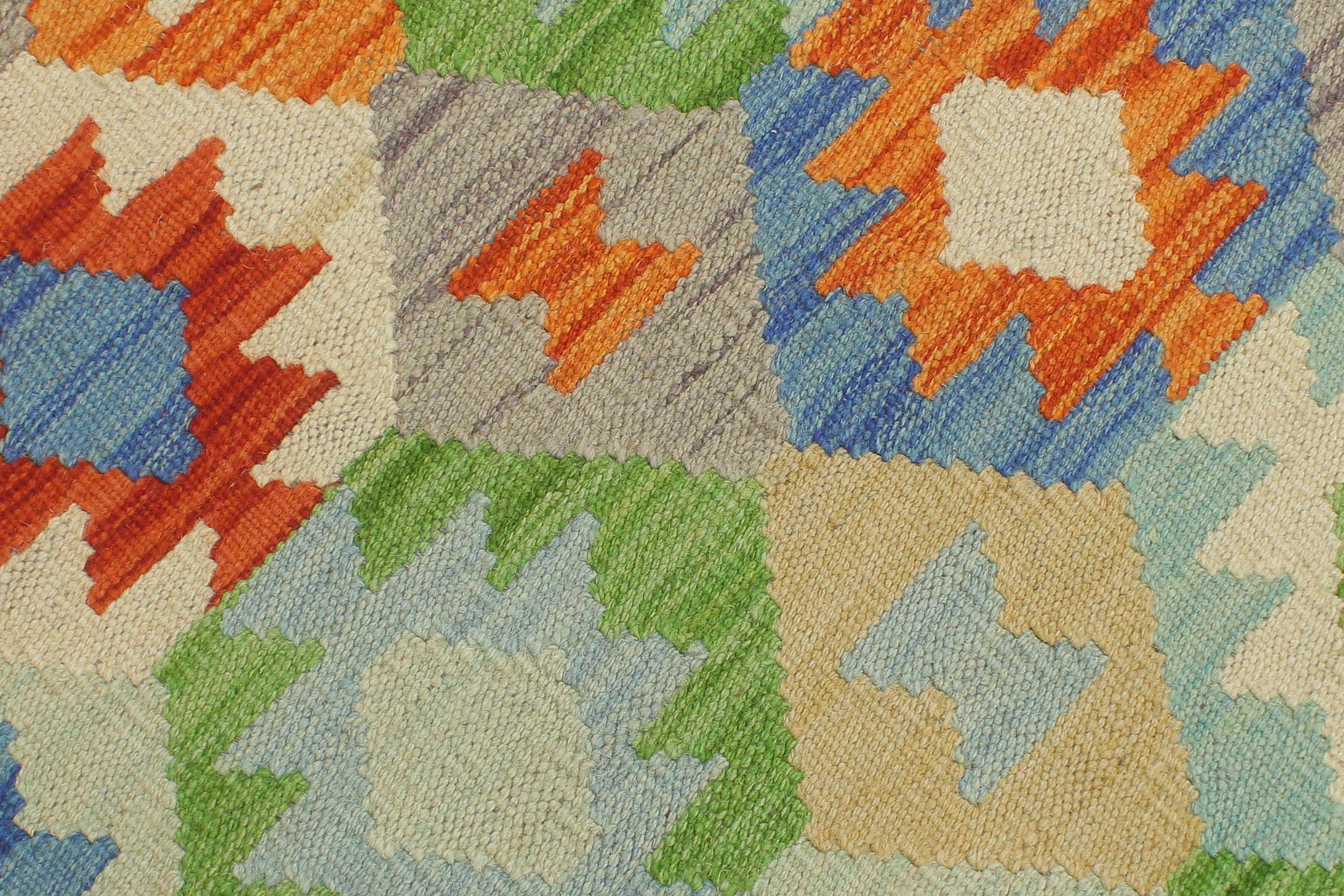 handmade Geometric Kilim Rust Blue Hand-Woven RUNNER 100% WOOL area rug 3 x 6