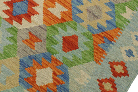 handmade Geometric Kilim Rust Blue Hand-Woven RUNNER 100% WOOL area rug 3 x 6