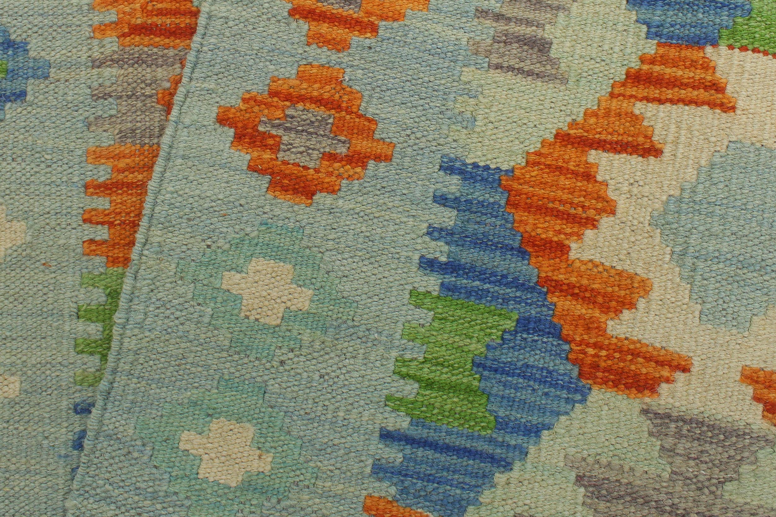 handmade Geometric Kilim Rust Blue Hand-Woven RUNNER 100% WOOL area rug 3 x 6