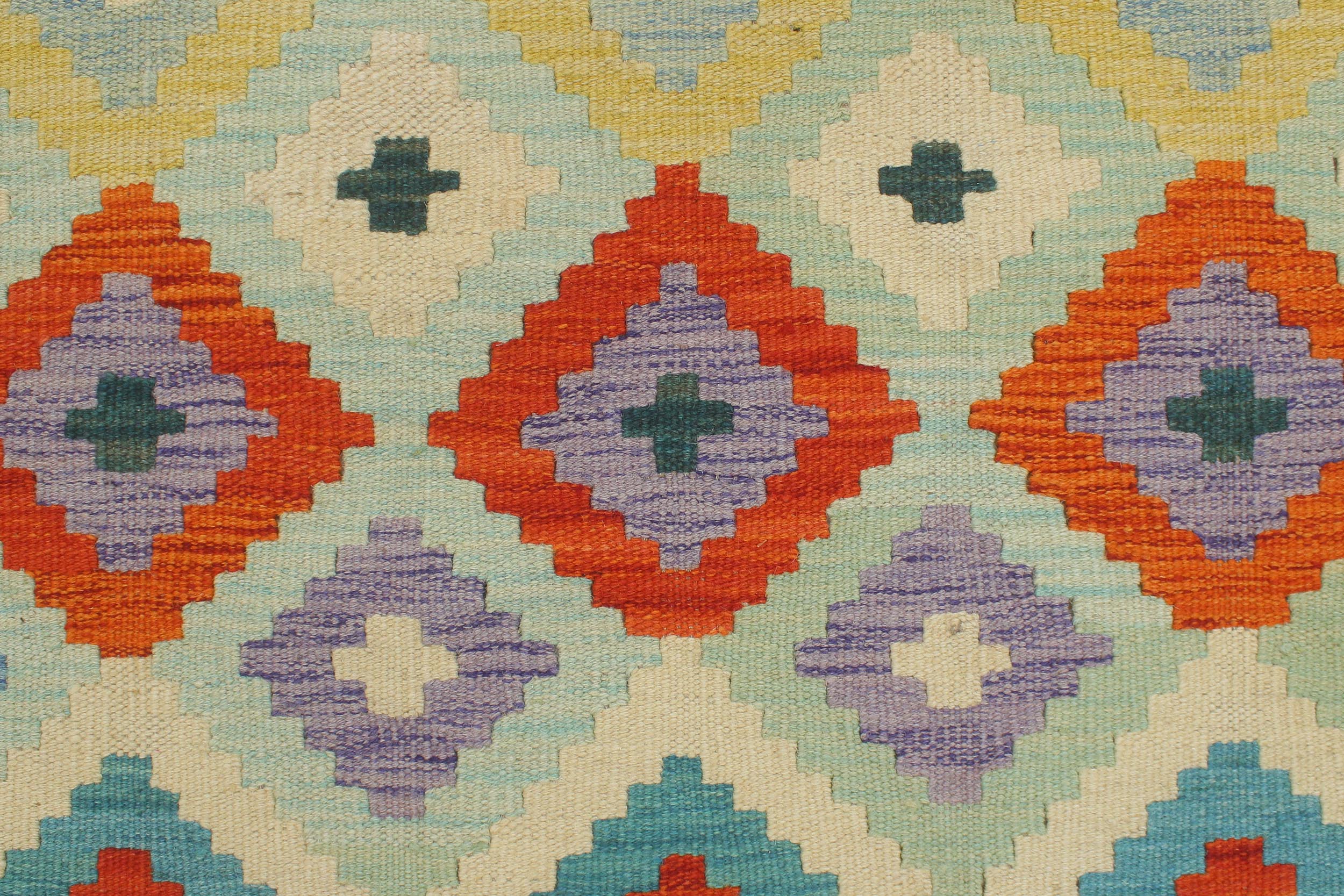 handmade Geometric Kilim Blue Rust Hand-Woven RUNNER 100% WOOL area rug 3 x 10