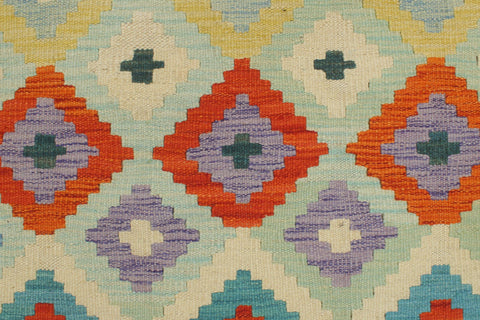 handmade Geometric Kilim Blue Rust Hand-Woven RUNNER 100% WOOL area rug 3 x 10