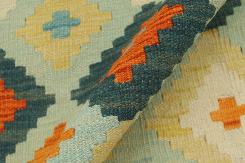 handmade Geometric Kilim Blue Rust Hand-Woven RUNNER 100% WOOL area rug 3 x 10