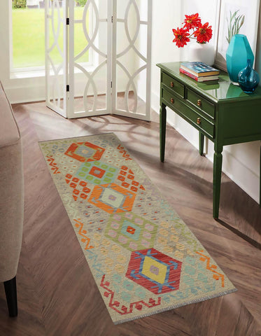 handmade Geometric Kilim Brown Red Hand-Woven RUNNER 100% WOOL area rug 3' x 6'