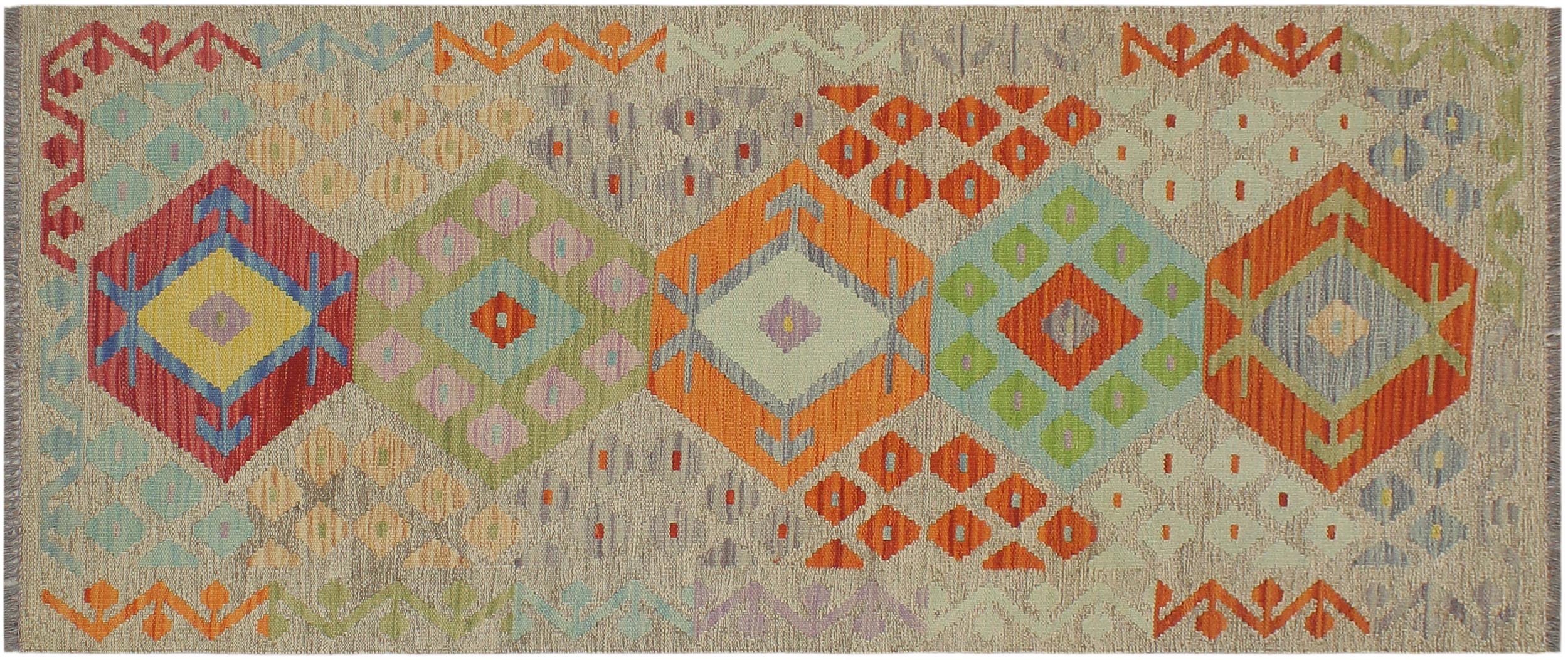 handmade Geometric Kilim Brown Red Hand-Woven RUNNER 100% WOOL area rug 3' x 6'