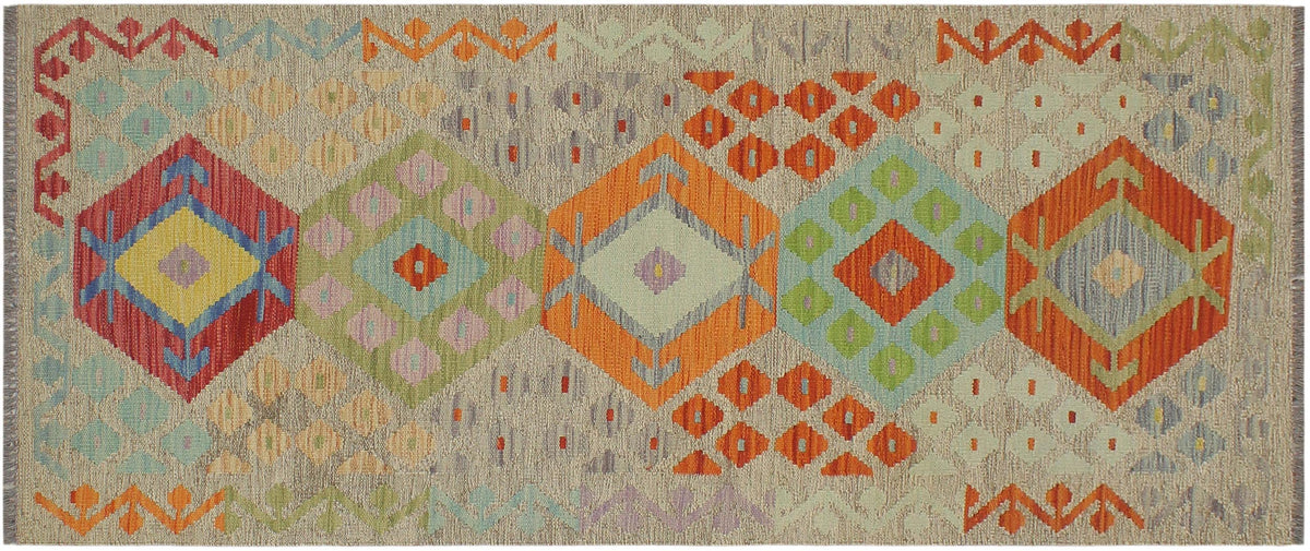 handmade Geometric Kilim Brown Red Hand-Woven RUNNER 100% WOOL area rug 3' x 6'