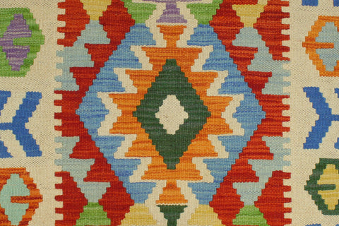 handmade Geometric Kilim Rust Beige Hand-Woven RUNNER 100% WOOL area rug 3' x 7'