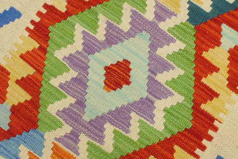 handmade Geometric Kilim Rust Beige Hand-Woven RUNNER 100% WOOL area rug 3' x 7'