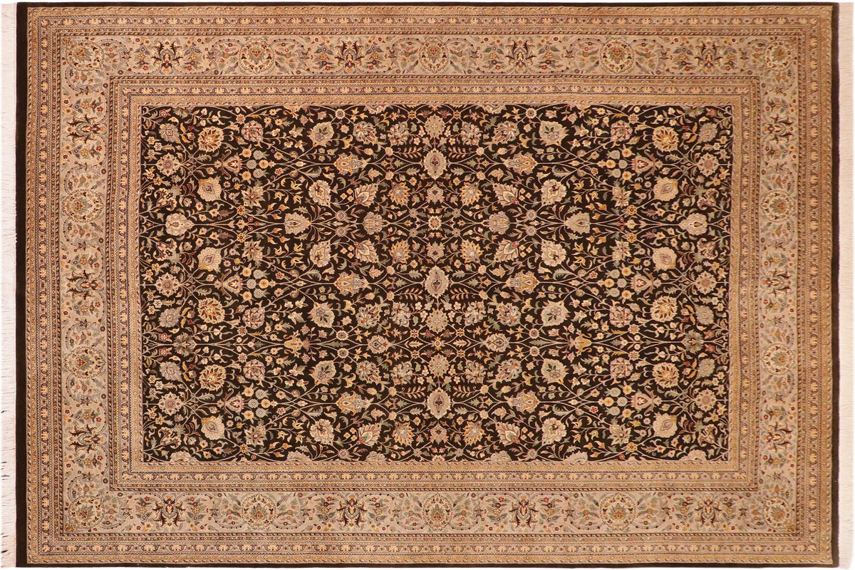 handmade Transitional Tabriz Charcoal Taupe Hand Knotted RECTANGLE 100% WOOL area rug 10x14