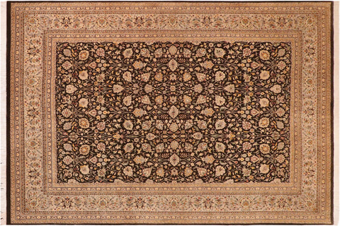 handmade Transitional Tabriz Charcoal Taupe Hand Knotted RECTANGLE 100% WOOL area rug 10x14