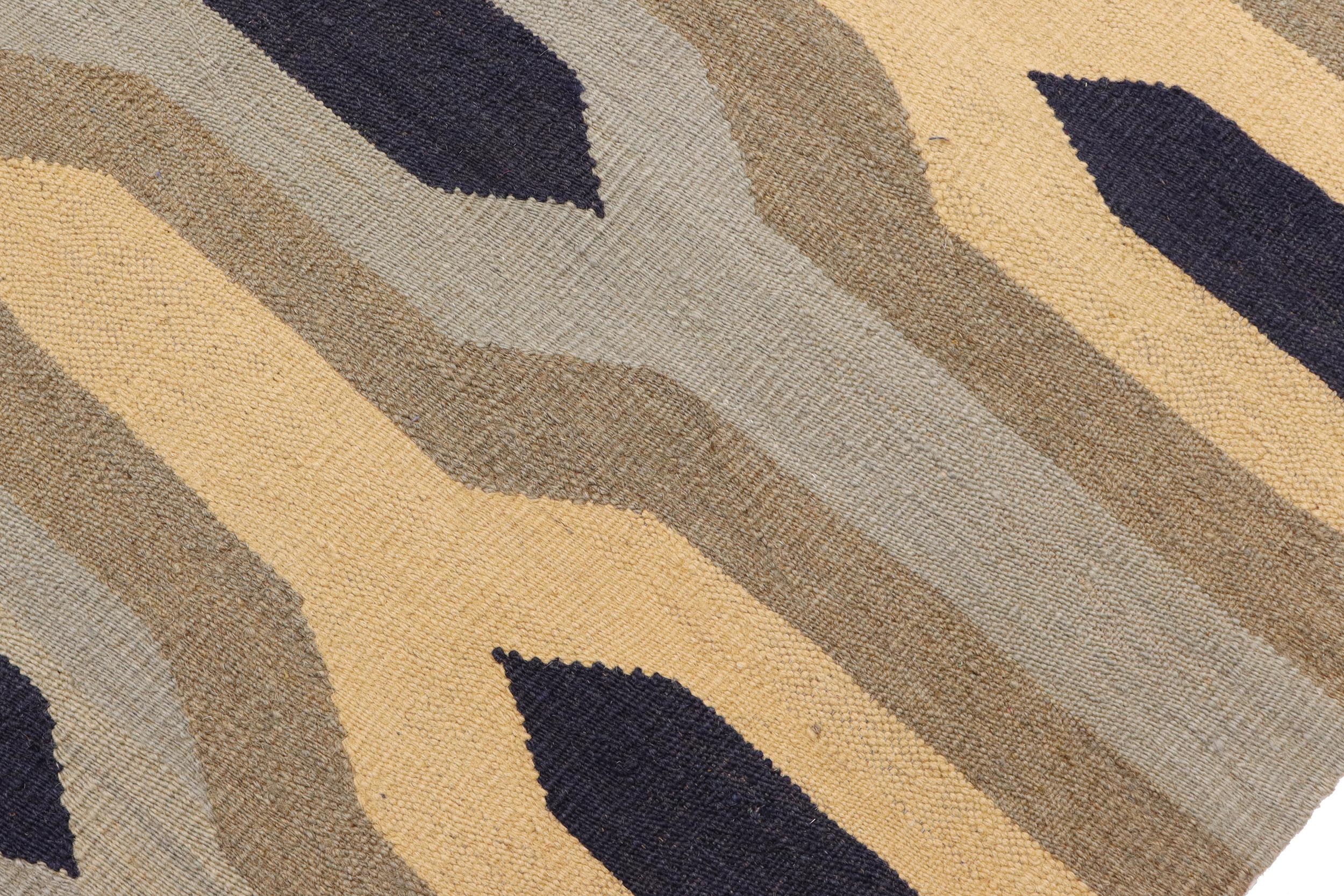 handmade Modern Kilim Blue Gray Hand-Woven RECTANGLE 100% WOOL area rug 5x7