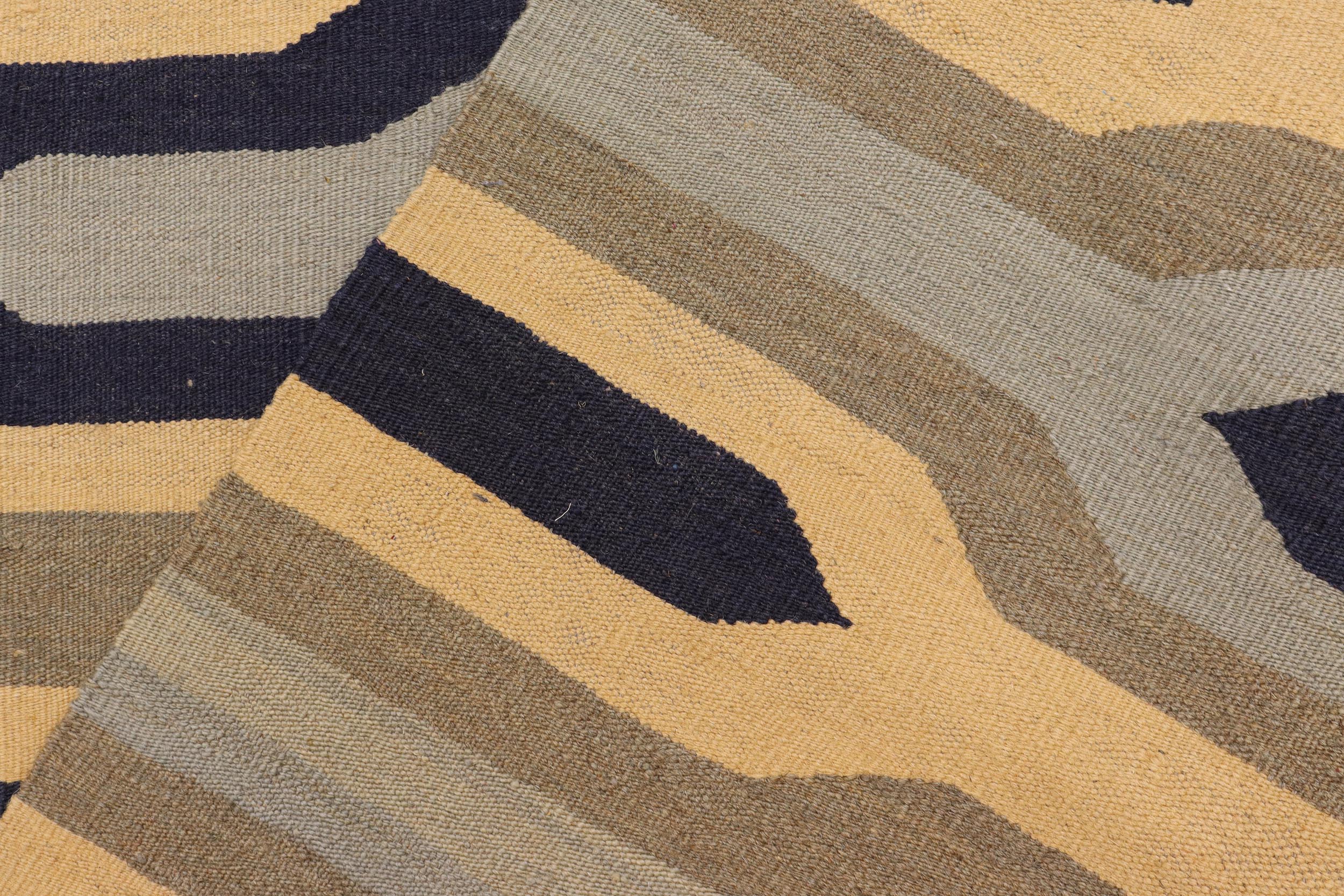 handmade Modern Kilim Blue Gray Hand-Woven RECTANGLE 100% WOOL area rug 5x7