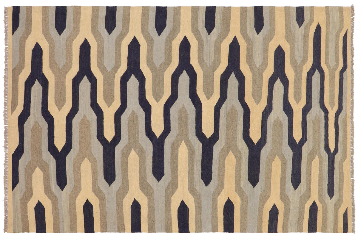 handmade Modern Kilim Blue Gray Hand-Woven RECTANGLE 100% WOOL area rug 5x7