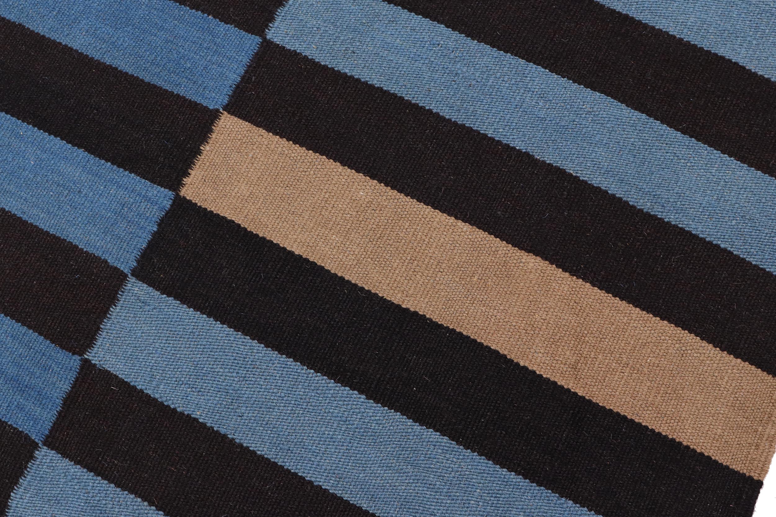 handmade Modern Kilim Blue Brown Hand-Woven RECTANGLE 100% WOOL area rug 6x8