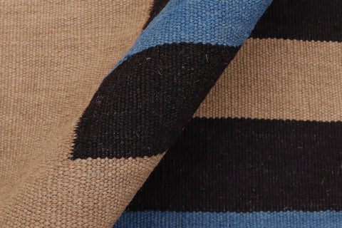 handmade Modern Kilim Blue Brown Hand-Woven RECTANGLE 100% WOOL area rug 6x8