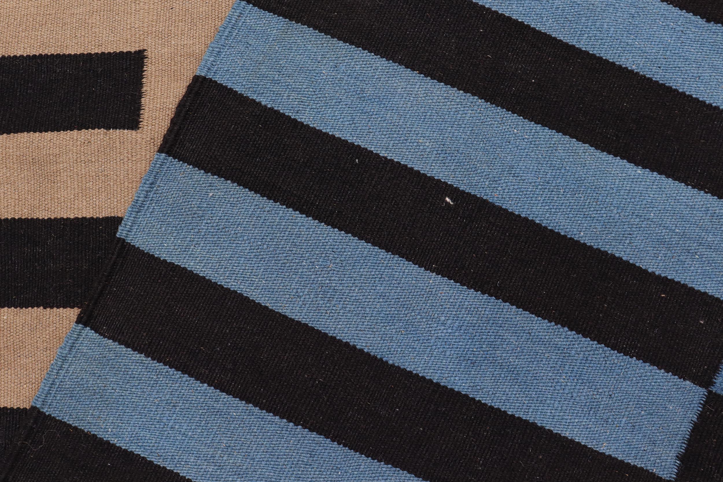 handmade Modern Kilim Blue Brown Hand-Woven RECTANGLE 100% WOOL area rug 6x8