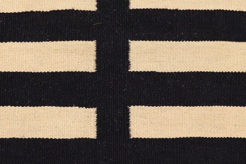 handmade Modern Kilim Black Beige Hand-Woven RUNNER 100% WOOL area rug 3 x 6