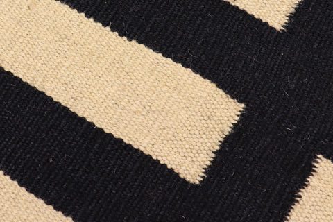 handmade Modern Kilim Black Beige Hand-Woven RUNNER 100% WOOL area rug 3 x 6