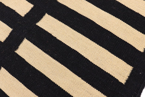 handmade Modern Kilim Black Beige Hand-Woven RUNNER 100% WOOL area rug 3 x 6