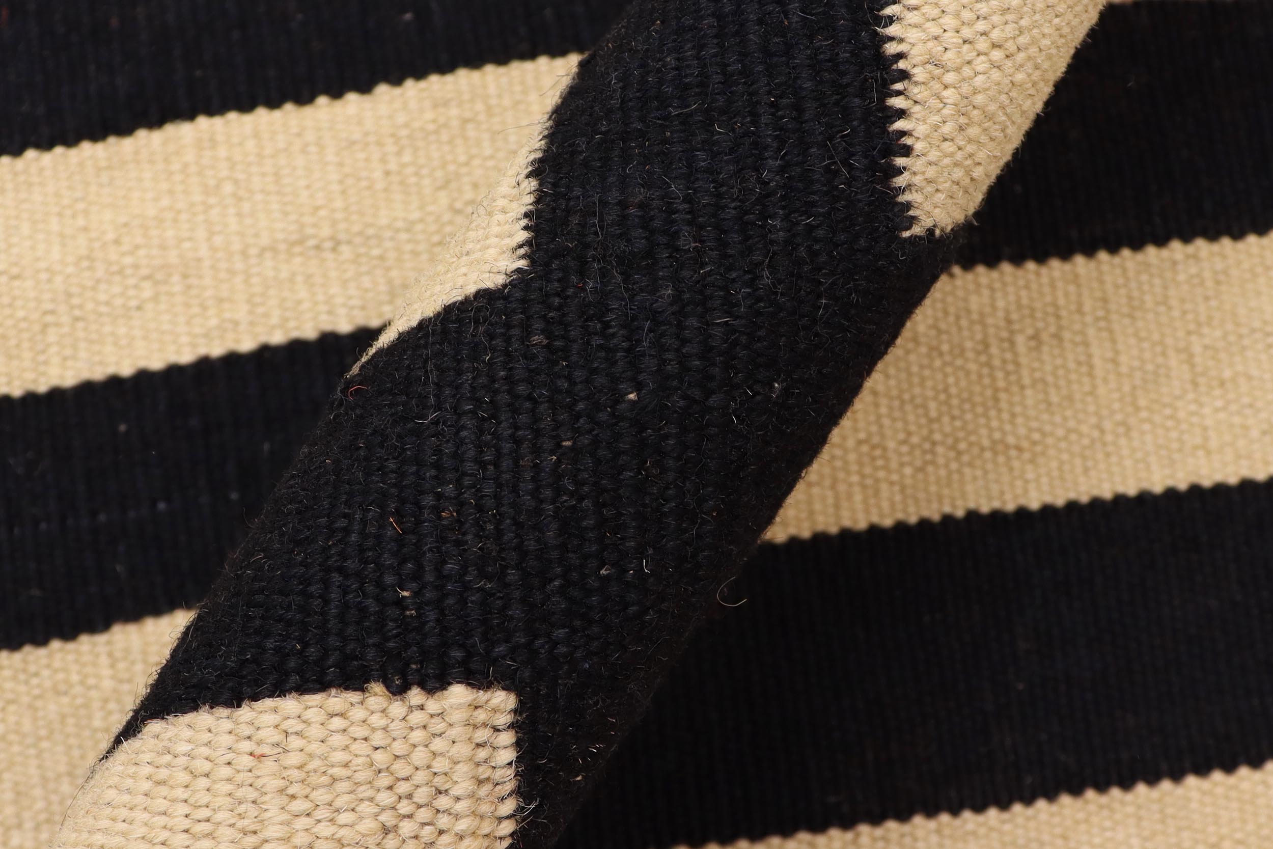 handmade Modern Kilim Black Beige Hand-Woven RUNNER 100% WOOL area rug 3 x 6