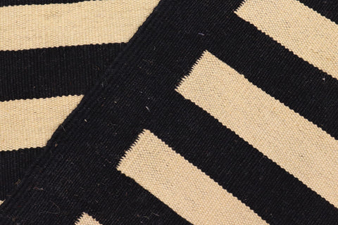 handmade Modern Kilim Black Beige Hand-Woven RUNNER 100% WOOL area rug 3 x 6