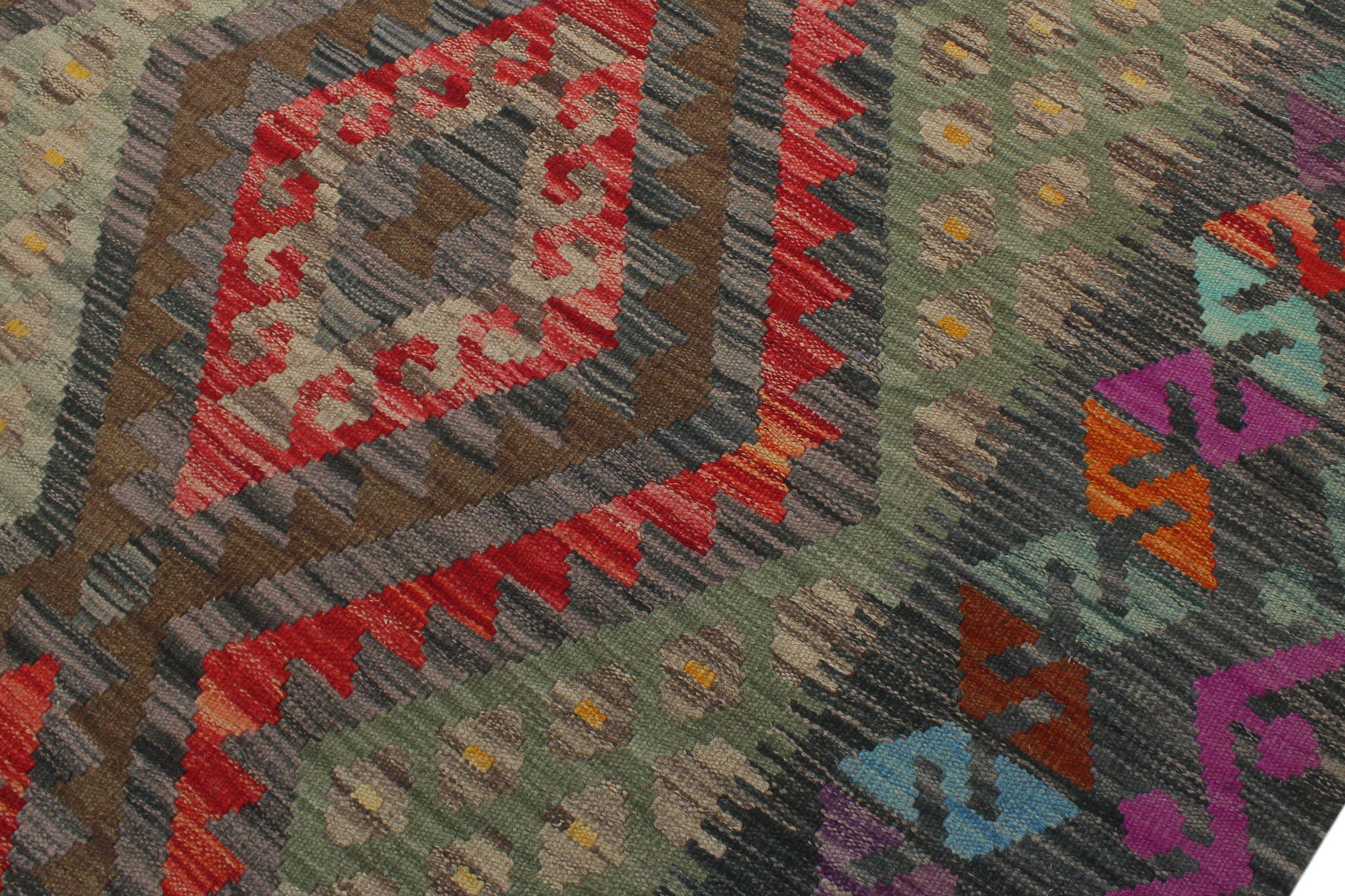 handmade Geometric Kilim Red Charcoal Hand-Woven RECTANGLE 100% WOOL area rug 6 x 8