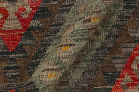 handmade Geometric Kilim Red Charcoal Hand-Woven RECTANGLE 100% WOOL area rug 6 x 8