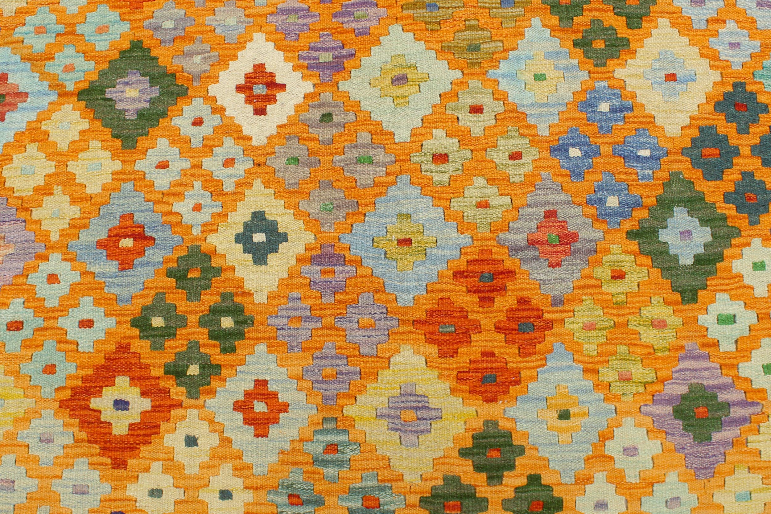 handmade Geometric Kilim Orange Blue Hand-Woven RECTANGLE 100% WOOL area rug 6 x 8