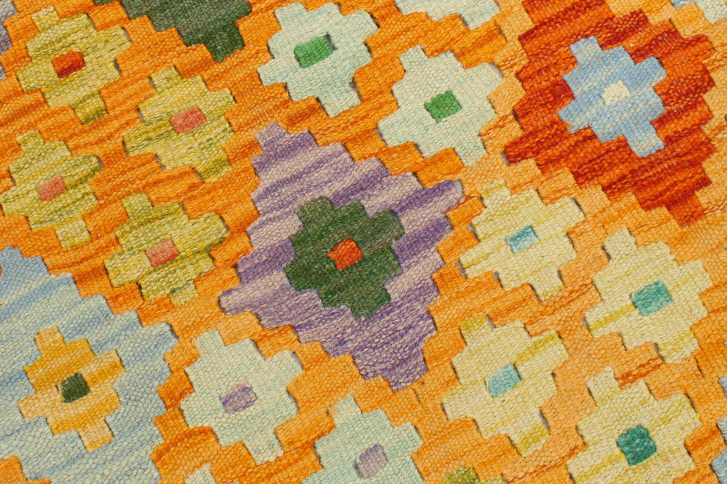 handmade Geometric Kilim Orange Blue Hand-Woven RECTANGLE 100% WOOL area rug 6 x 8