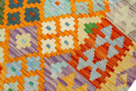 handmade Geometric Kilim Orange Blue Hand-Woven RECTANGLE 100% WOOL area rug 6 x 8