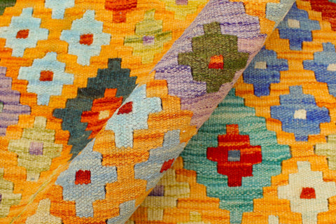 handmade Geometric Kilim Orange Blue Hand-Woven RECTANGLE 100% WOOL area rug 6 x 8